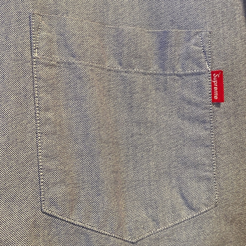 Supreme Light Blue Denim Button-Down Shirt — Red Logo — Men’s Large - Picture 5 of 12